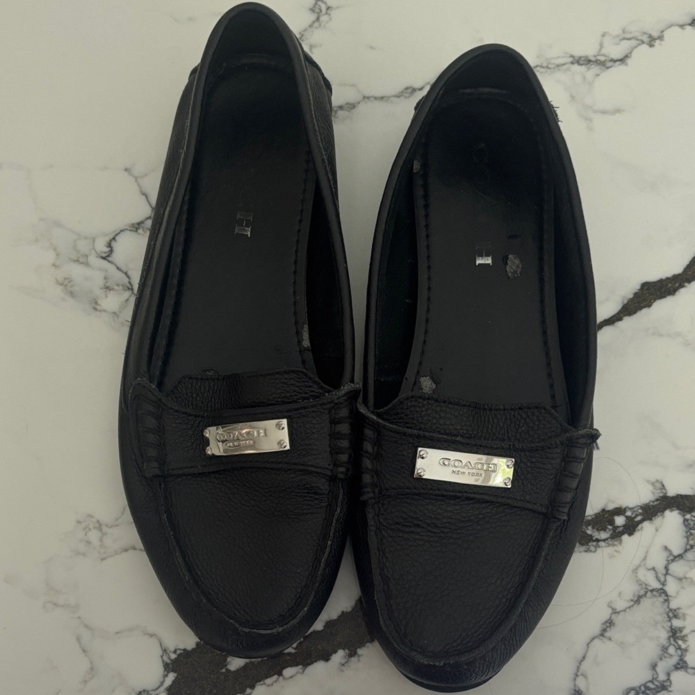 COACH Black Leather Moccasin Loafers